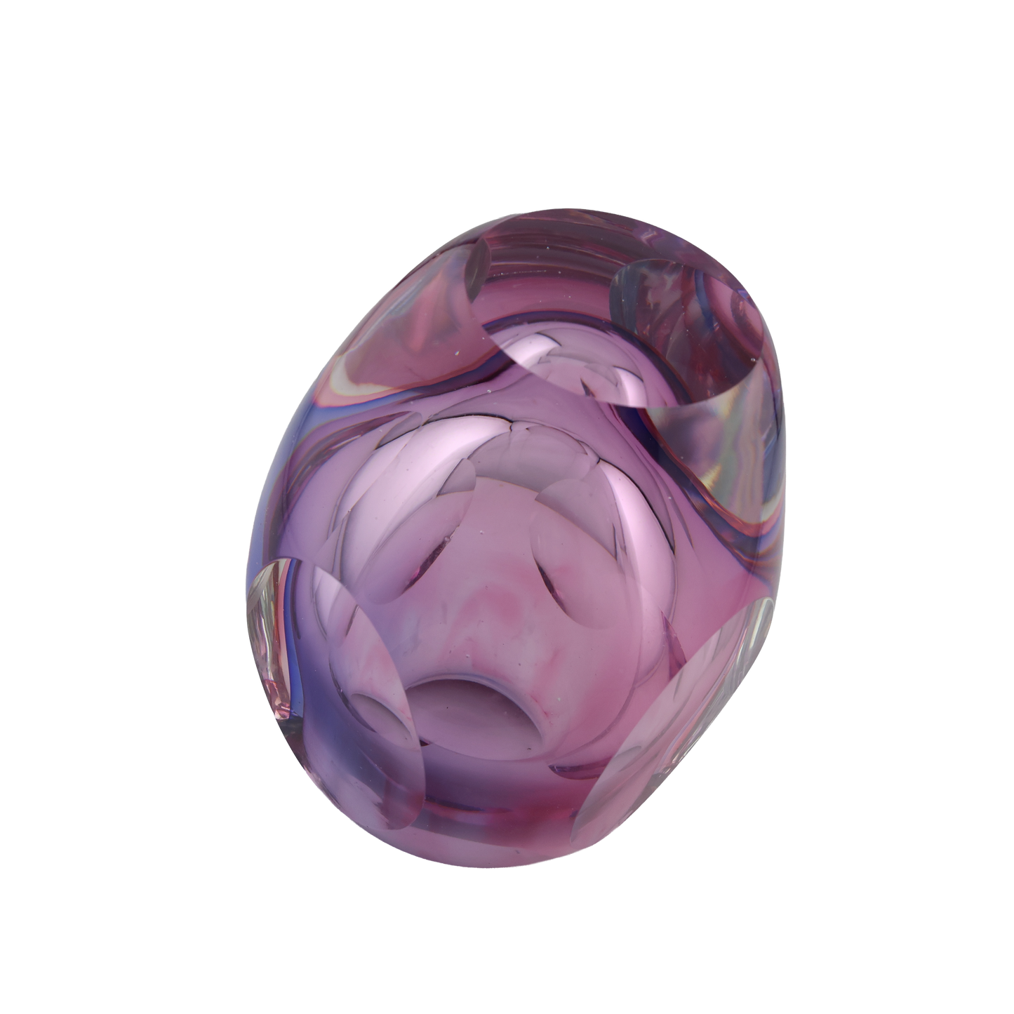 Mid- Century Murano-Style Sommerso Amethyst Faceted Art Glass Vase