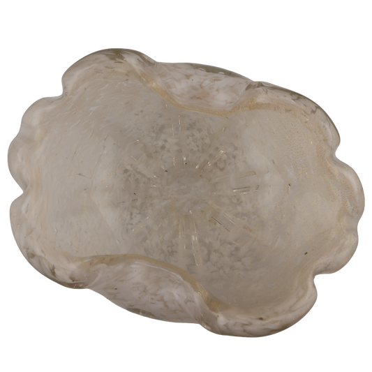 Vintage Murano Silver Leaf Confetti Art Glass Shell Bowl