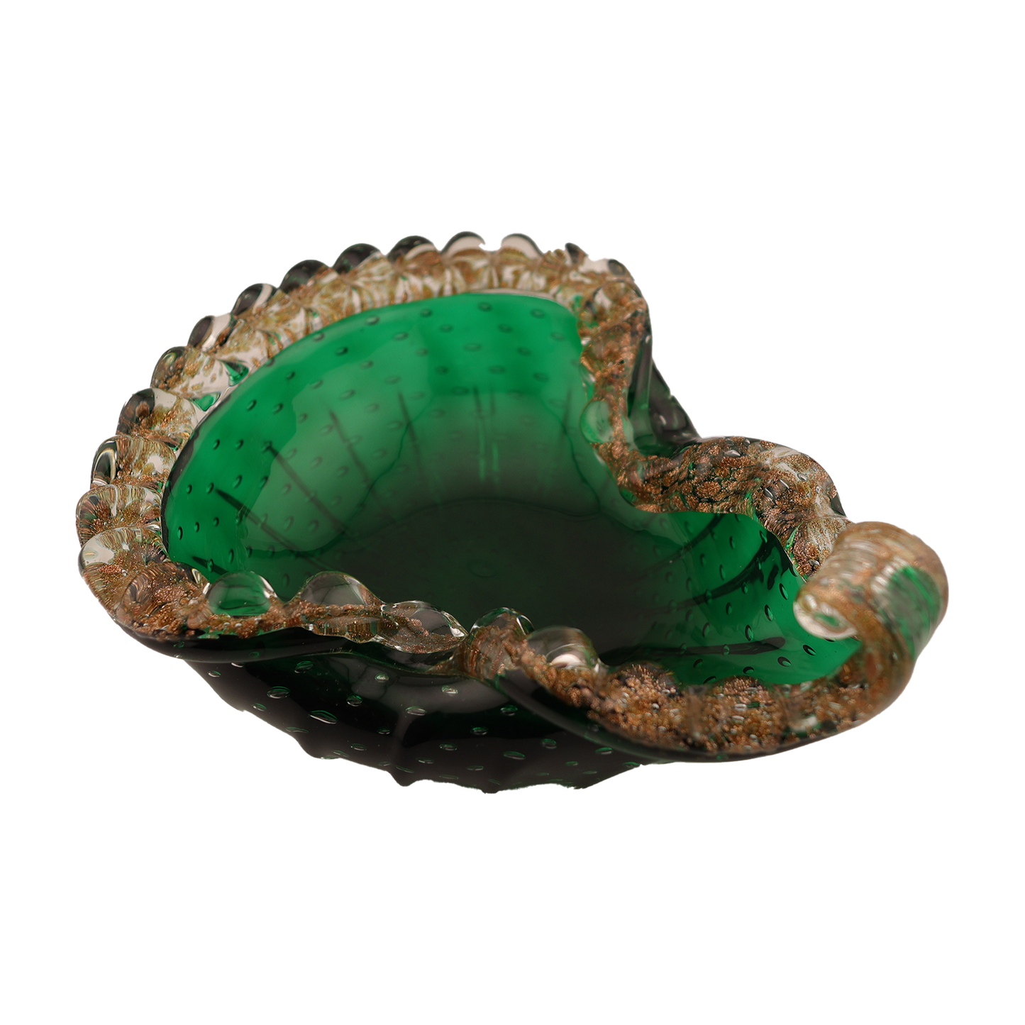 Emerald Green with Gold Aventurine Mid-Century Murano Ashtray/Catchall