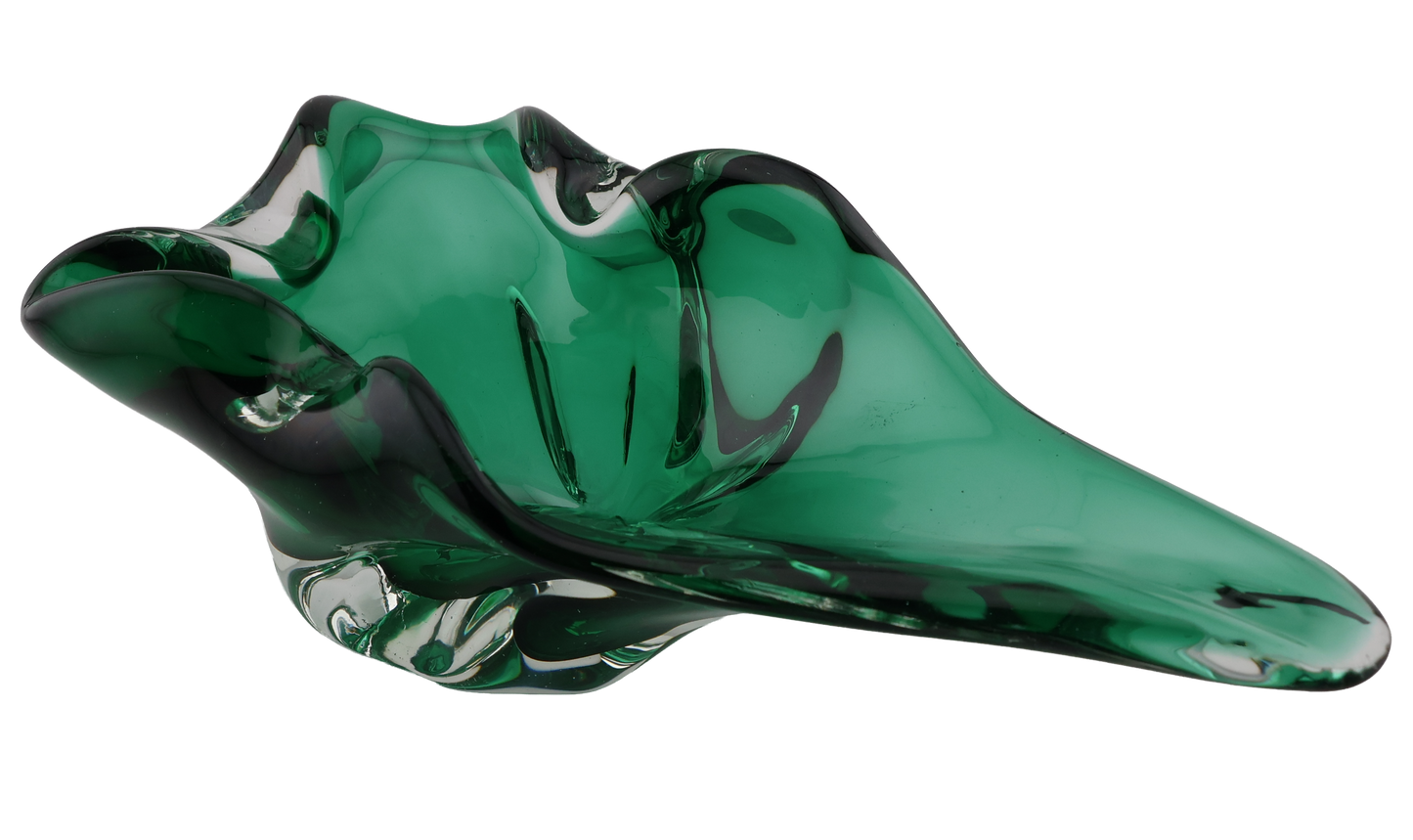 Mid-century Sommerso freeform art glass bowl (Murano-style), emerald green