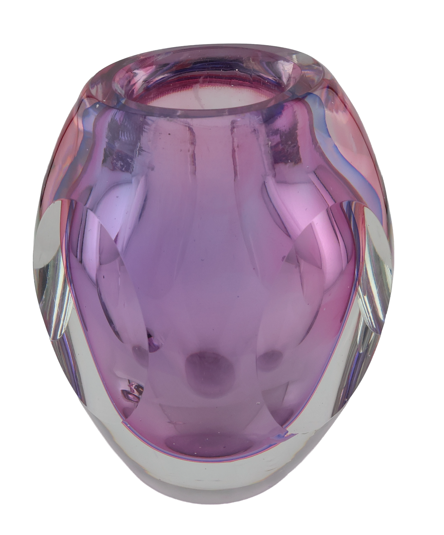 Mid- Century Murano-Style Sommerso Amethyst Faceted Art Glass Vase