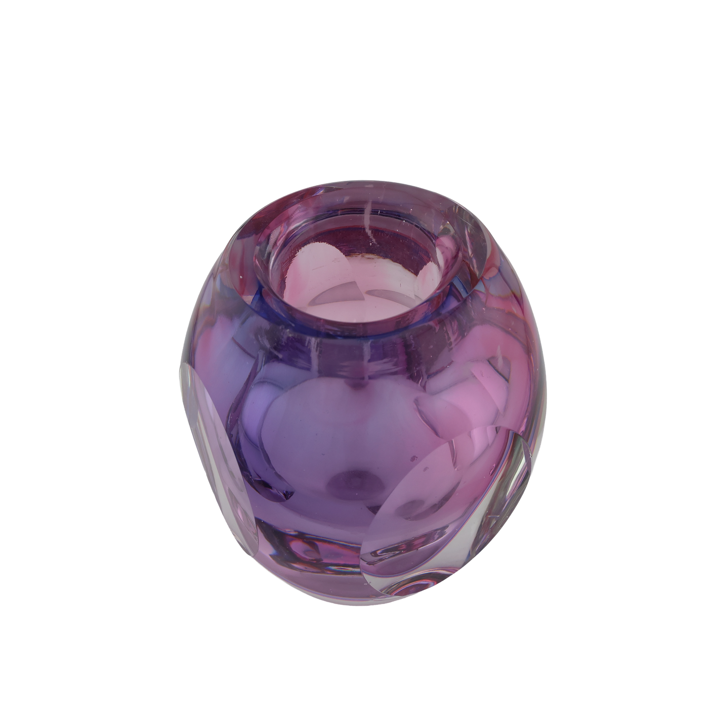 Mid- Century Murano-Style Sommerso Amethyst Faceted Art Glass Vase