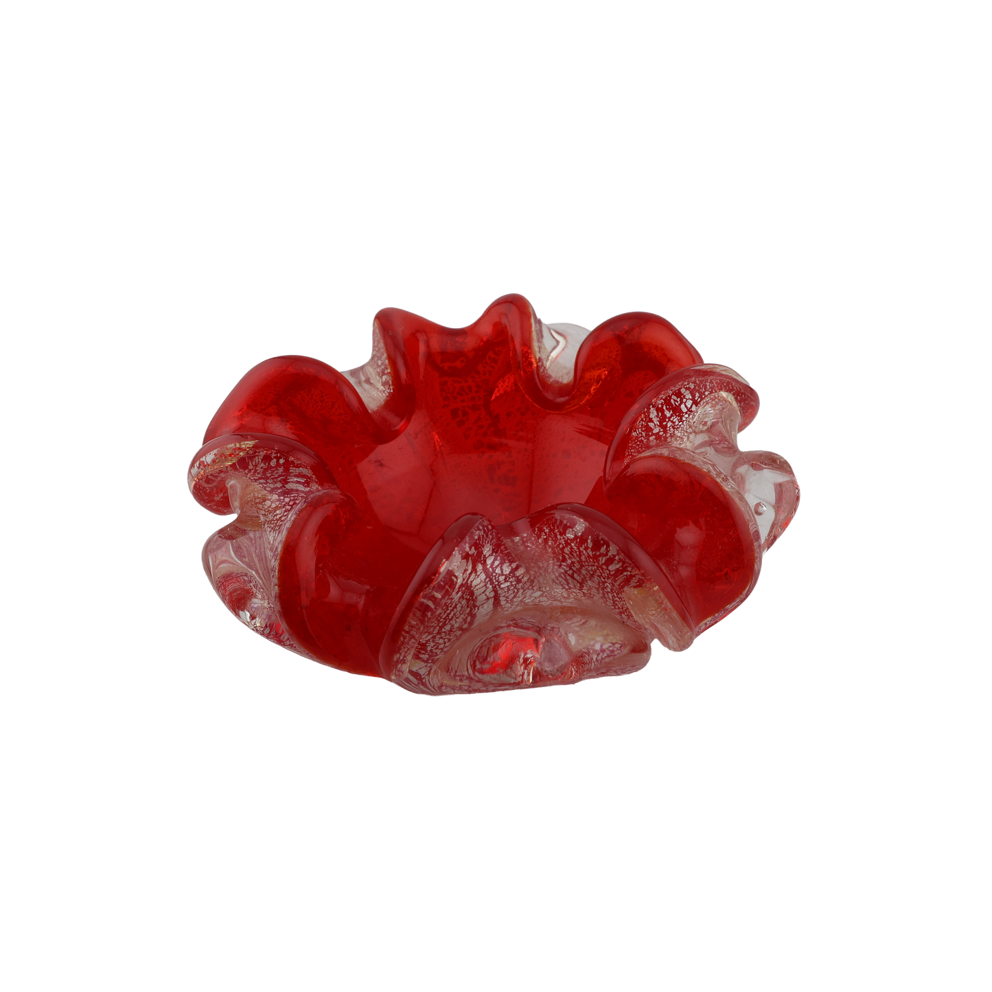 Vintage Murano Red Aventurine Art Glass Ruffled Bowl