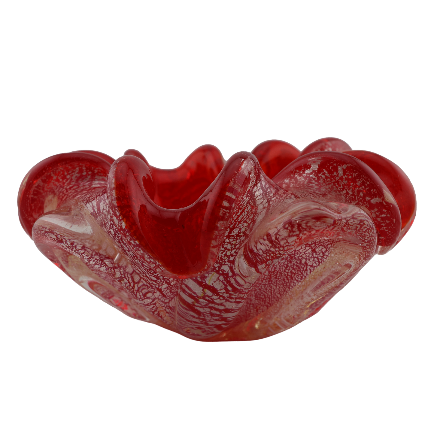 Vintage Murano Red Aventurine Art Glass Ruffled Bowl