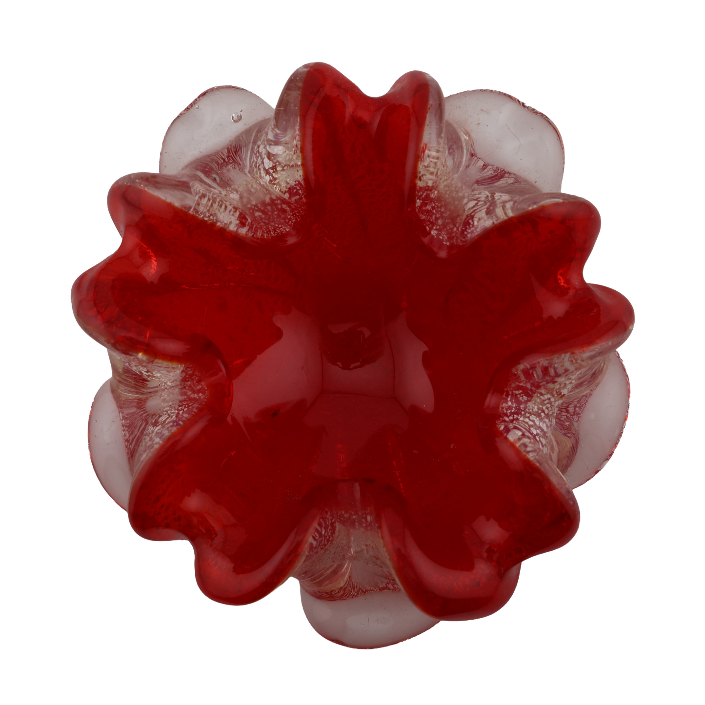 Vintage Murano Red Aventurine Art Glass Ruffled Bowl