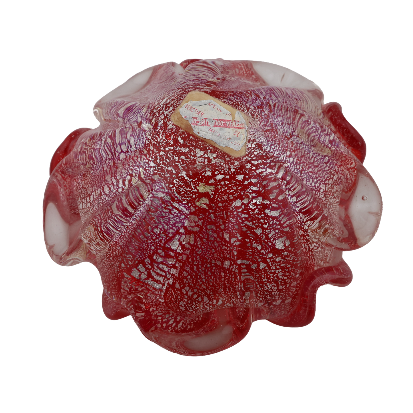 Vintage Murano Red Aventurine Art Glass Ruffled Bowl