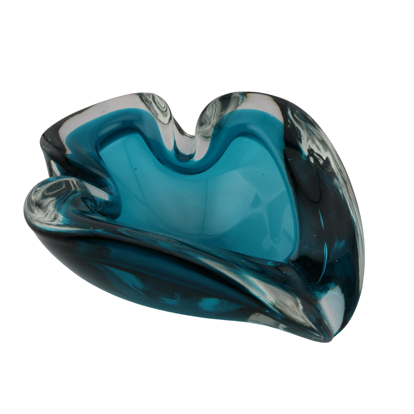Vintage Murano Blue Sommerso Art Glass Freeform Bowl