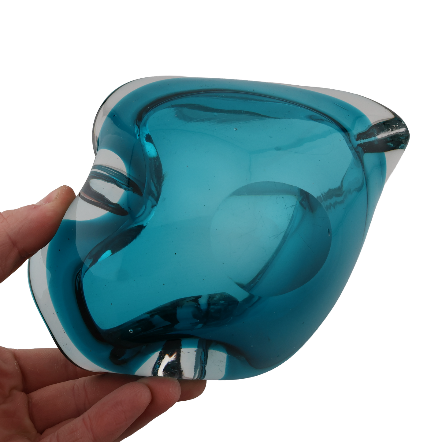 Vintage Murano Blue Sommerso Art Glass Freeform Bowl