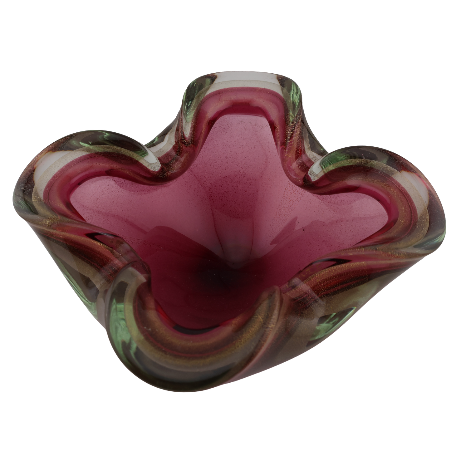 Vintage Murano Cranberry Red Sommerso Art Glass Ruffled Bowl
