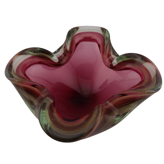 Vintage Murano Cranberry Red Sommerso Art Glass Ruffled Bowl