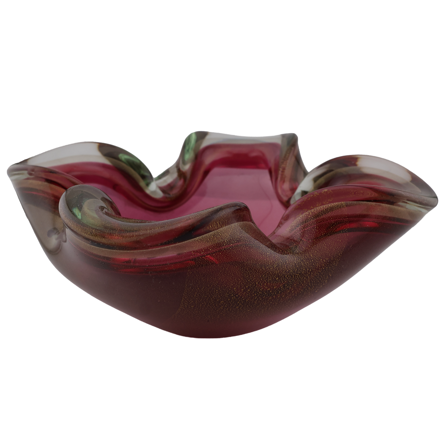 Vintage Murano Cranberry Red Sommerso Art Glass Ruffled Bowl