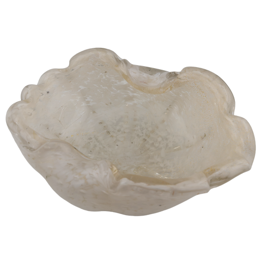 Vintage Murano Silver Leaf Confetti Art Glass Shell Bowl