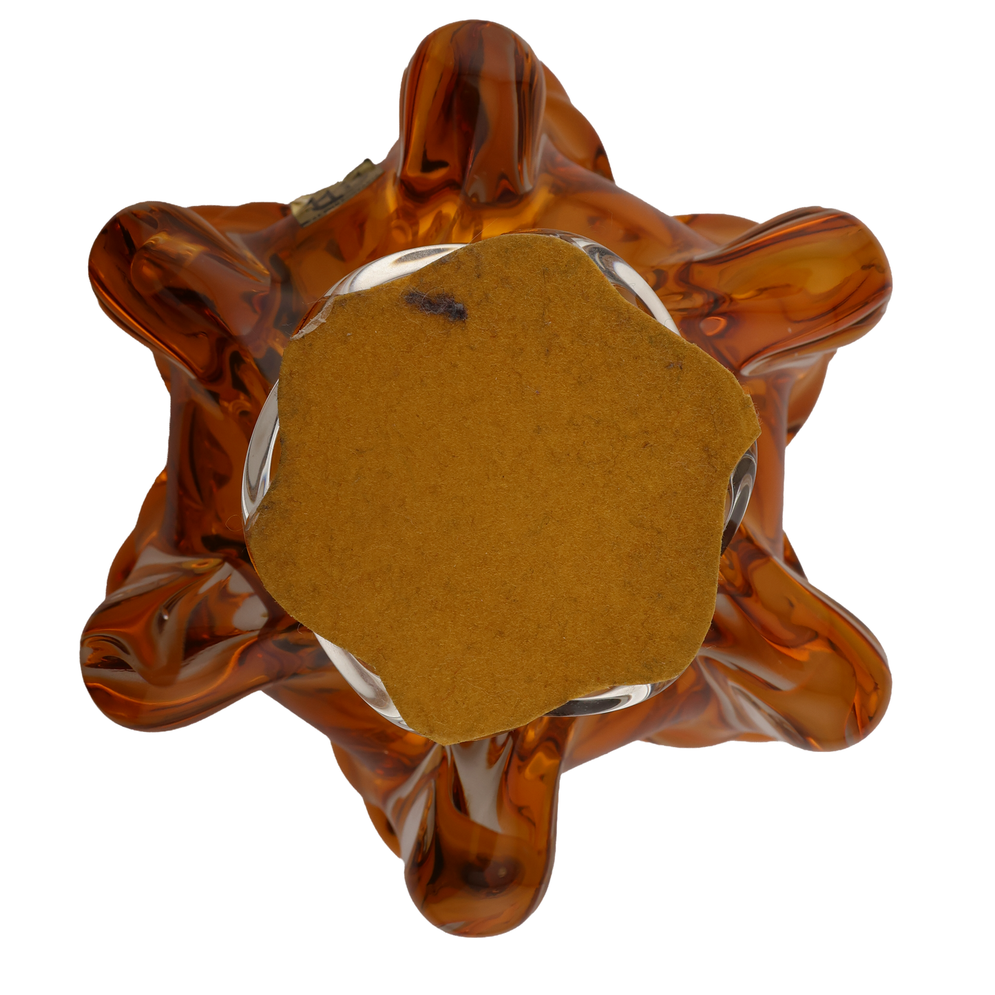 Vintage Czech Amber Art Glass Ruffled Bowl