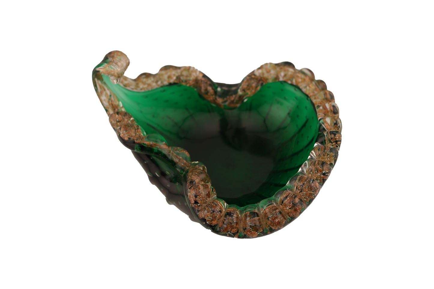 Emerald Green with Gold Aventurine Mid-Century Murano Ashtray/Catchall