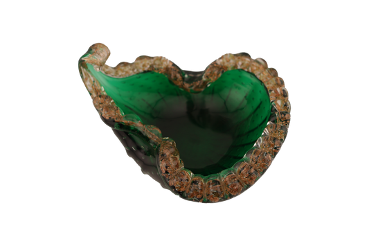 Emerald Green with Gold Aventurine Mid-Century Murano Ashtray/Catchall