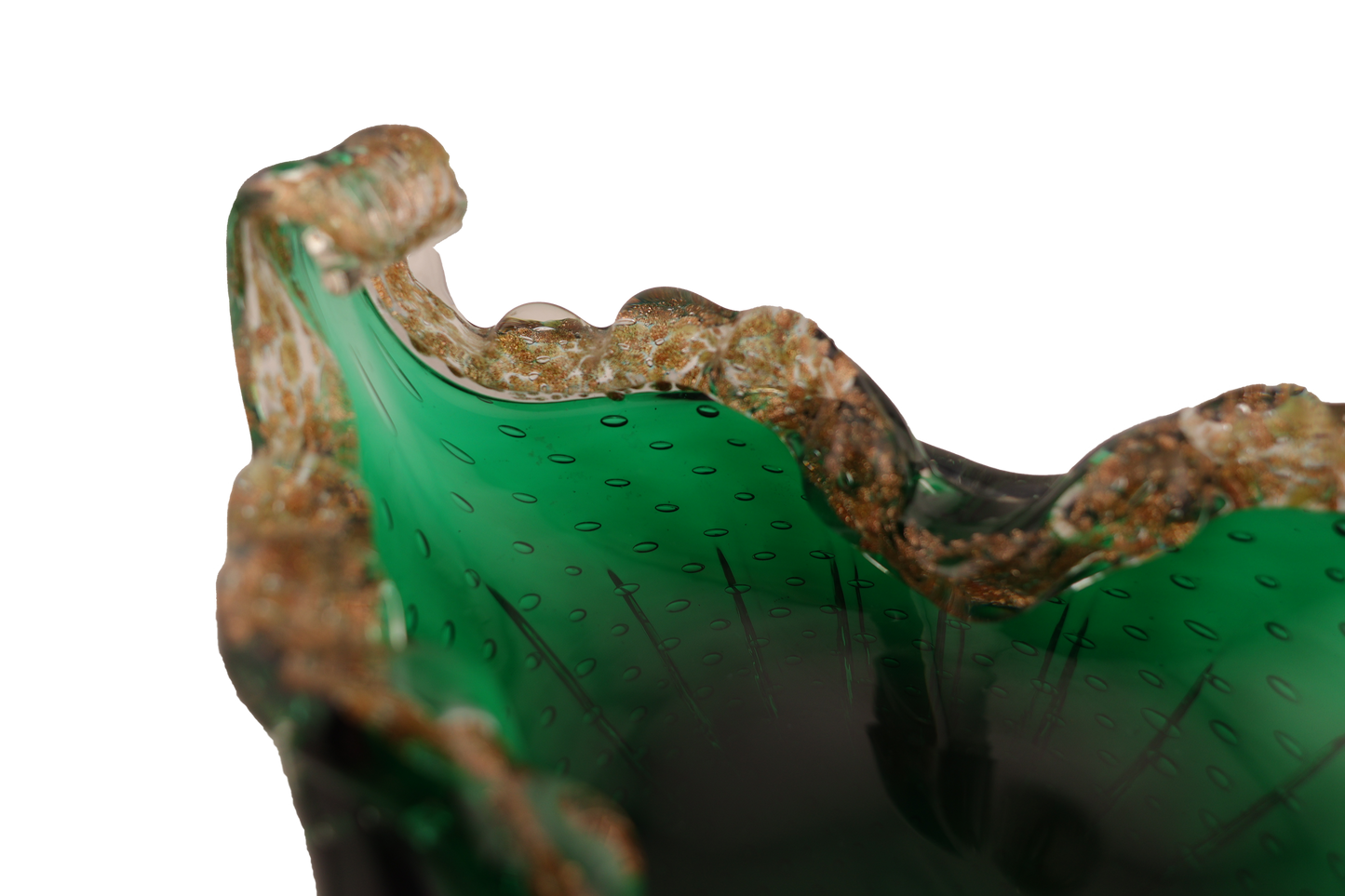 Emerald Green with Gold Aventurine Mid-Century Murano Ashtray/Catchall