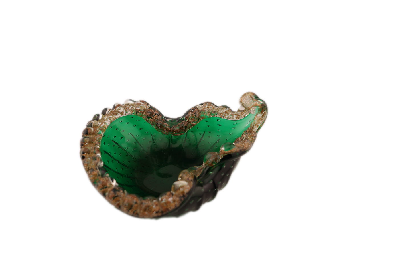 Emerald Green with Gold Aventurine Mid-Century Murano Ashtray/Catchall