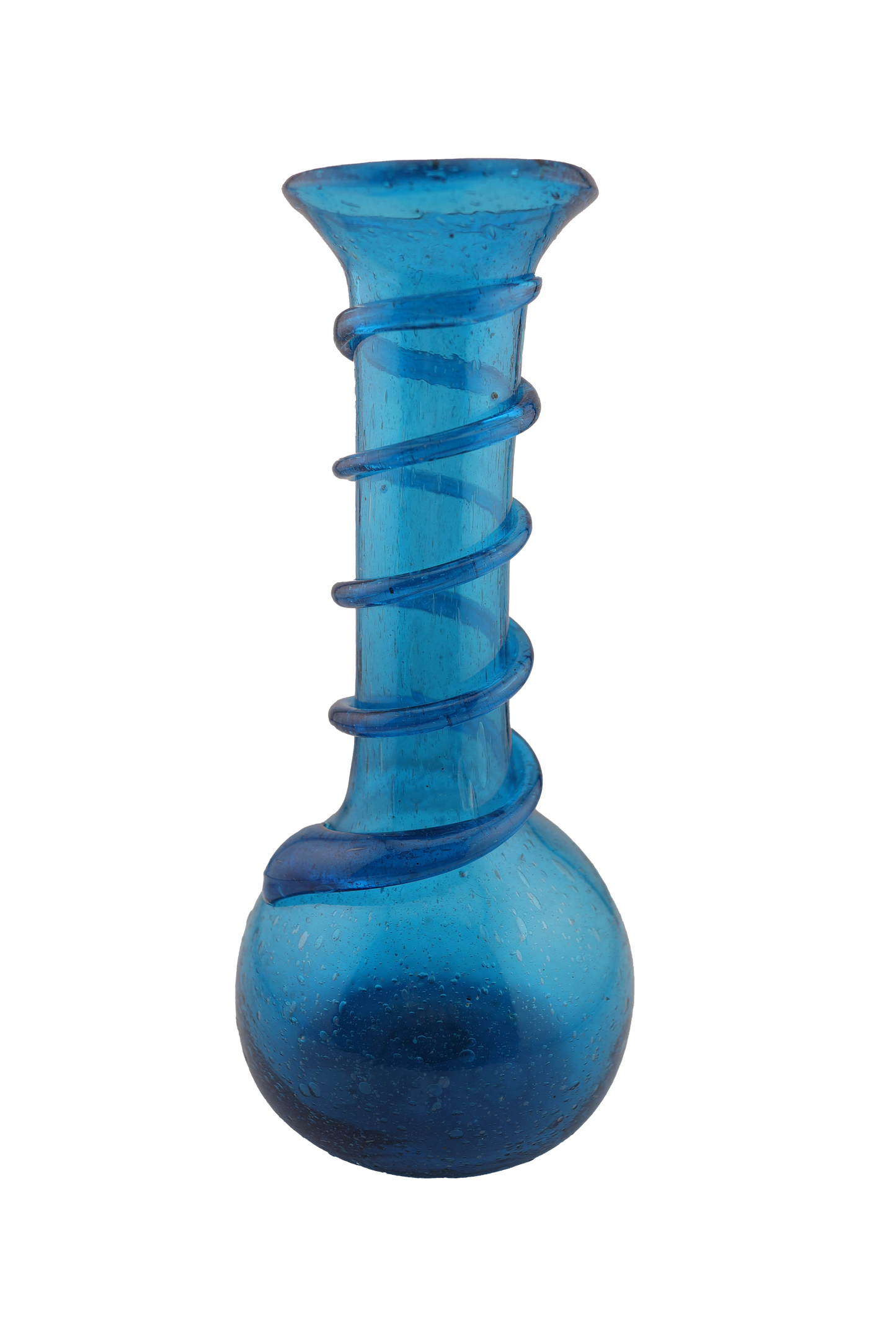 Contemporary Bubbled Blue Hand Blown Art Glass Vase