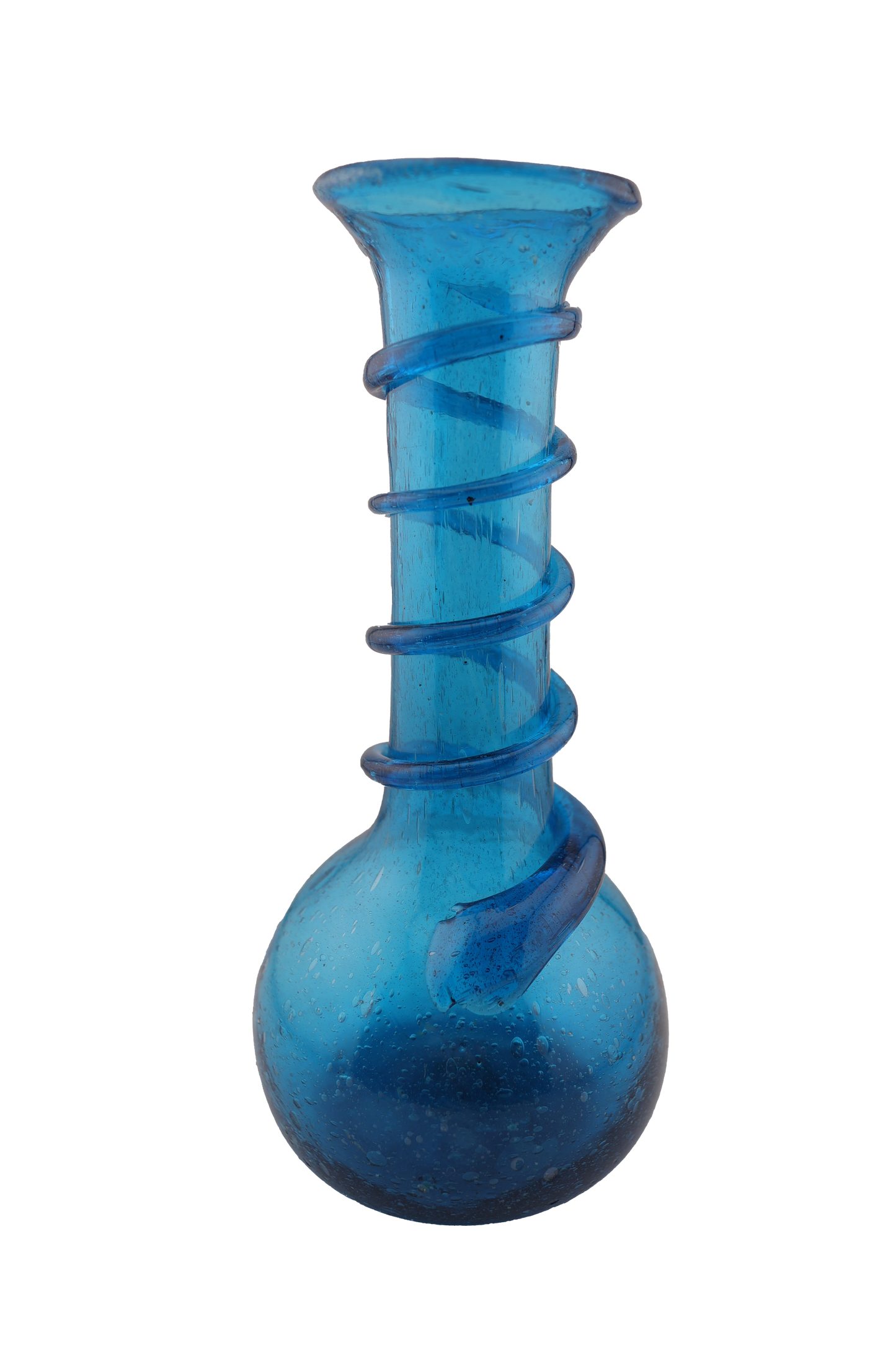 Contemporary Bubbled Blue Hand Blown Art Glass Vase