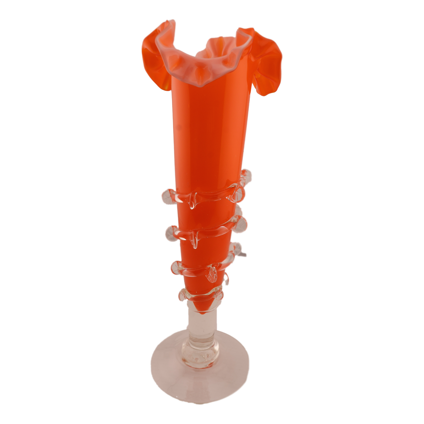 Vintage Orange Bohemian Ruffle Rim Art Glass Vase