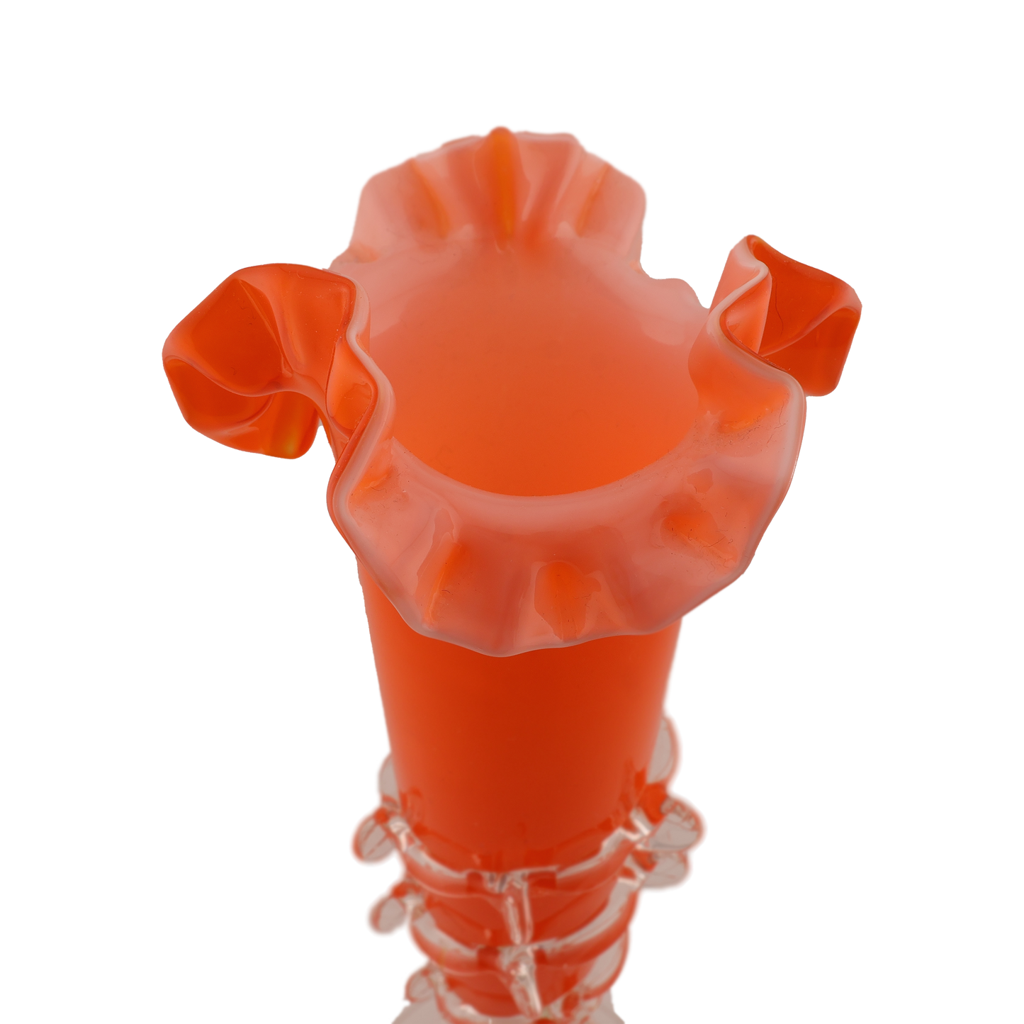 Vintage Orange Bohemian Ruffle Rim Art Glass Vase