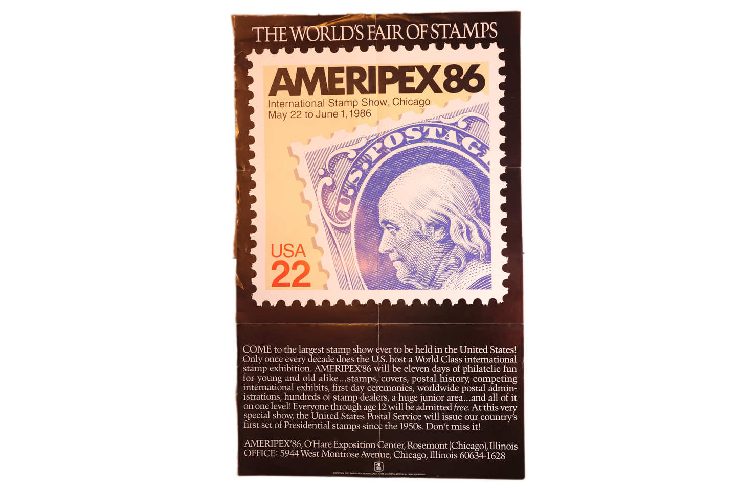 AMERIPEX 86 International Stamp Show Poster 15”x24”